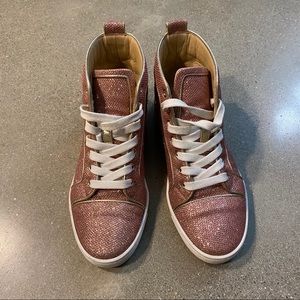 Christian Louboutin High Top Pink Glitter Sneakers